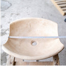 light travertine natural stone vessel sink surface honed filled hand split size (W)16" (L)16" (H)6" SKU 202119 width measure view product shot light travertine natural stone vessel sink surface honed filled hand split size (W)16" (L)16" (H)6" SKU 202119 width measure view product shot