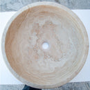 natural stone beige travertine vessel sink honed and filled SKU NTRSTC02 size (D)18" (H)6" top view product shot natural stone beige travertine vessel sink honed and filled SKU NTRSTC02 size (D)18" (H)6" top view product shot