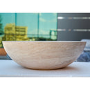 natural stone beige travertine vessel sink honed and filled SKU NTRSTC02 size (D)18" (H)6" side view product shot natural stone beige travertine vessel sink honed and filled SKU NTRSTC02 size (D)18" (H)6" side view product shot