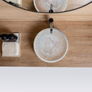 natural stone beige travertine vessel sink honed and filled SKU NTRSTC02 size (D)18" (H)6" installed in bathroom natural stone beige travertine vessel sink honed and filled SKU NTRSTC02 size (D)18" (H)6" installed in bathroom