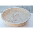 natural stone beige travertine vessel sink honed and filled SKU NTRSTC02 size (D)18" (H)6" perspective view product shot natural stone beige travertine vessel sink honed and filled SKU NTRSTC02 size (D)18" (H)6" perspective view product shot