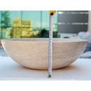 natural stone beige travertine vessel sink honed and filled SKU NTRSTC02 size (D)18" (H)6" height measure view  natural stone beige travertine vessel sink honed and filled SKU NTRSTC02 size (D)18" (H)6" height measure view