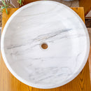 natural stone calacatta white marble vessel sink bowl polished SKU NTRVS10 size (D)19" (H)6" top view product shot natural stone calacatta white marble vessel sink bowl polished SKU NTRVS10 size (D)19" (H)6" top view product shot