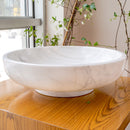 natural stone calacatta white marble vessel sink bowl polished SKU NTRVS10 size (D)19" (H)6" side view product shot natural stone calacatta white marble vessel sink bowl polished SKU NTRVS10 size (D)19" (H)6" side view product shot