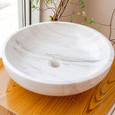 natural stone calacatta white marble vessel sink bowl polished SKU NTRVS10 size (D)19" (H)6" side view product shot natural stone calacatta white marble vessel sink bowl polished SKU NTRVS10 size (D)19" (H)6" side view product shot