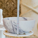 natural stone new york white marble round vessel sink polished SKU NTRVS40 Size (D)12" (H)5" height measure view natural stone new york white marble round vessel sink polished SKU NTRVS40 Size (D)12" (H)5" height measure view