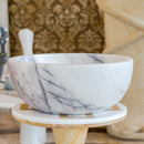 natural stone new york white marble round vessel sink polished SKU NTRVS40 Size (D)12" (H)5" side view product shot natural stone new york white marble round vessel sink polished SKU NTRVS40 Size (D)12" (H)5" side view product shot