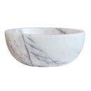 natural stone new york white marble round vessel sink polished SKU NTRVS40 Size (D)12" (H)5" side view product shot natural stone new york white marble round vessel sink polished SKU NTRVS40 Size (D)12" (H)5" side view product shot