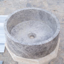 natural stone tundra grey marble round vessel sink polished SKU TMS04 Size (D)16.5" (H)6" side view product shot natural stone tundra grey marble round vessel sink polished SKU TMS04 Size (D)16.5" (H)6" side view product shot