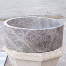 natural stone tundra grey marble round vessel sink polished SKU TMS04 Size (D)16.5" (H)6" side view product shot natural stone tundra grey marble round vessel sink polished SKU TMS04 Size (D)16.5" (H)6" side view product shot