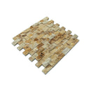 natural stone 1x2 split face mosaic meandros gold travertine SKU-20012401 angle view natural stone 1x2 split face mosaic meandros gold travertine SKU-20012401 angle view