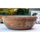 noce brown travertine natural stone drop in sink honed and filled SKU NTRSTC12 Size (D)16" (H)6" side view product shot noce brown travertine natural stone drop in sink honed and filled SKU NTRSTC12 Size (D)16" (H)6" side view product shot