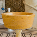 oasis gold travertine natural stone tapered sink honed filled size (D)16" (H)6" SKU-NTRSTC41 products shot front view oasis gold travertine natural stone tapered sink honed filled size (D)16" (H)6" SKU-NTRSTC41 products shot front view