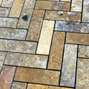 Scabos Travertine 1"x3" Herringbone on 12" x 12" Mesh Mosaic Tile SKU: HSSTH1x3HBMOSH close view Scabos Travertine 1"x3" Herringbone on 12" x 12" Mesh Mosaic Tile SKU: HSSTH1x3HBMOSH close view