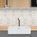 Shell Stone Limestone 2" Hexagon Honed on 12" x 12" Mesh Mosaic Tile SKU-HSSS2HEXMOSH Installed view Shell Stone Limestone 2" Hexagon Honed on 12" x 12" Mesh Mosaic Tile SKU-HSSS2HEXMOSH Installed view