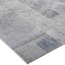 silver antique french pattern set travertine tile brushed chiseled filled SKU-10077236 angle shot of the product silver antique french pattern set travertine tile brushed chiseled filled SKU-10077236 angle shot of the product