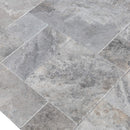 silver antique french pattern set travertine tile brushed chiseled filled SKU-10077236 close-up shot of product silver antique french pattern set travertine tile brushed chiseled filled SKU-10077236 close-up shot of product