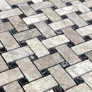 Silver Shadow Marble Basketweave Design on 12" x 12" Mesh Mosaic Tile SKU-HSSHBWVDMOSH close view Silver Shadow Marble Basketweave Design on 12" x 12" Mesh Mosaic Tile SKU-HSSHBWVDMOSH close view