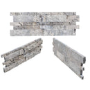 silver travertine split face stone siding mesh size 7.25"x19.75"-SKU-10107183 top and back view silver travertine split face stone siding mesh size 7.25"x19.75"-SKU-10107183 top and back view