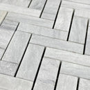 Solto white marble 1x3 herringbone honed SKU-HSSWH1x3HBMOSH close view Solto white marble 1x3 herringbone honed SKU-HSSWH1x3HBMOSH close view