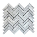 Solto white marble 1x3 herringbone honed SKU-HSSWH1x3HBMOSH on white background Solto white marble 1x3 herringbone honed SKU-HSSWH1x3HBMOSH on white background