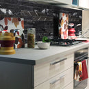 toros black marble split face stone siding 2x12 SKU-60012222 installed on kitchen backsplash toros black marble split face stone siding 2x12 SKU-60012222 installed on kitchen backsplash