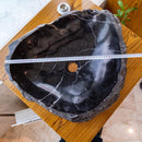 toros black rustic marble natural stone vessel sink polished hand-split face size (W)17" (L)17" (H)5" SKU-NTRVS08 product shot diameter measure toros black rustic marble natural stone vessel sink polished hand-split face size (W)17" (L)17" (H)5" SKU-NTRVS08 product shot diameter measure