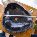 toros black rustic marble natural stone vessel sink polished hand-split face size (W)17" (L)17" (H)5" SKU-NTRVS08 product shot top view diameter measure 2 toros black rustic marble natural stone vessel sink polished hand-split face size (W)17" (L)17" (H)5" SKU-NTRVS08 product shot top view diameter measure 2