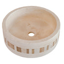 troia light travertine natural stone cylinder sink honed and filled matte SKU NTRVS39 size (D)16" (H)6" perspective view product shot troia light travertine natural stone cylinder sink honed and filled matte SKU NTRVS39 size (D)16" (H)6" perspective view product shot