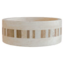 troia light travertine natural stone cylinder sink honed and filled matte SKU NTRVS39 size (D)16" (H)6" side view product shot troia light travertine natural stone cylinder sink honed and filled matte SKU NTRVS39 size (D)16" (H)6" side view product shot
