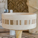 troia light travertine natural stone cylinder sink honed and filled matte SKU NTRVS39 size (D)16" (H)6" side view product shot troia light travertine natural stone cylinder sink honed and filled matte SKU NTRVS39 size (D)16" (H)6" side view product shot