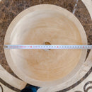 troia light travertine natural stone vessel sink honed and filled SKU NTRVS35 Size (D)12.5" (H)6" width measure view troia light travertine natural stone vessel sink honed and filled SKU NTRVS35 Size (D)12.5" (H)6" width measure view