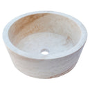 troia light travertine natural stone vessel sink surface honed filled size (D)16" (H)6" (45.8cmx45.8cmx23cm) SKU-NTRSTC10 product shot troia light travertine natural stone vessel sink surface honed filled size (D)16" (H)6" (45.8cmx45.8cmx23cm) SKU-NTRSTC10 product shot