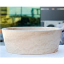 troia light travertine natural stone vessel sink surface honed filled size (D)16" (H)6" (45.8cmx45.8cmx23cm) SKU-NTRSTC10 product shot front view troia light travertine natural stone vessel sink surface honed filled size (D)16" (H)6" (45.8cmx45.8cmx23cm) SKU-NTRSTC10 product shot front view
