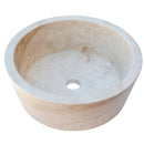troia light travertine natural stone vessel sink surface honed filled size (D)16" (H)6" (45.8cmx45.8cmx23cm) SKU-NTRSTC10 product shot angle view troia light travertine natural stone vessel sink surface honed filled size (D)16" (H)6" (45.8cmx45.8cmx23cm) SKU-NTRSTC10 product shot angle view