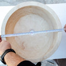 troia light travertine natural stone vessel sink surface honed filled size (D)16" (H)6" (45.8cmx45.8cmx23cm) SKU-NTRSTC10 product shot diameter measure troia light travertine natural stone vessel sink surface honed filled size (D)16" (H)6" (45.8cmx45.8cmx23cm) SKU-NTRSTC10 product shot diameter measure