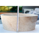 troia light travertine natural stone vessel sink surface honed filled size (D)16" (H)6" (45.8cmx45.8cmx23cm) SKU-NTRSTC10 product shot height measure troia light travertine natural stone vessel sink surface honed filled size (D)16" (H)6" (45.8cmx45.8cmx23cm) SKU-NTRSTC10 product shot height measure