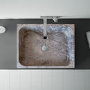 tundra gray marble farmhouse rectangular sink SKU NTRVS14 Size (W)16" (L)19.5" (H)5" installed in bathroom tundra gray marble farmhouse rectangular sink SKU NTRVS14 Size (W)16" (L)19.5" (H)5" installed in bathroom