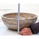 valencia beige travertine natural stone undermount vessel sink filled and polished SKU-EGEVUMP166 product shot height measure view valencia beige travertine natural stone undermount vessel sink filled and polished SKU-EGEVUMP166 product shot height measure view