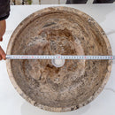 valencia beige travertine natural stone undermount vessel sink filled and polished SKU-EGEVUMP166 product shot diameter measure view valencia beige travertine natural stone undermount vessel sink filled and polished SKU-EGEVUMP166 product shot diameter measure view