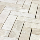 Vanilla Beige 1"x3" Herringbone on 12" x 12" Mesh Mosaic Tile SKU-HSVBH1x3HBMOSH close view Vanilla Beige 1"x3" Herringbone on 12" x 12" Mesh Mosaic Tile SKU-HSVBH1x3HBMOSH close view