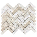 Vanilla Beige 1"x3" Herringbone on 12" x 12" Mesh Mosaic Tile SKU-HSVBH1x3HBMOSH on white background Vanilla Beige 1"x3" Herringbone on 12" x 12" Mesh Mosaic Tile SKU-HSVBH1x3HBMOSH on white background