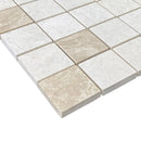 Vanilla Beige Marble 2"x2" Honed on 12" x 12" Mesh Mosaic Tile SKU-HSVB2x2BMOSH corner view Vanilla Beige Marble 2"x2" Honed on 12" x 12" Mesh Mosaic Tile SKU-HSVB2x2BMOSH corner view