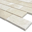 Vanilla Beige Marble 2"x4" Brick Honed on 12" x 12" Mesh Mosaic Tile SKU-HSVB2x4BMOSH corner view Vanilla Beige Marble 2"x4" Brick Honed on 12" x 12" Mesh Mosaic Tile SKU-HSVB2x4BMOSH corner view