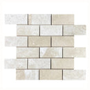 Vanilla Beige Marble 2"x4" Brick Honed on 12" x 12" Mesh Mosaic Tile SKU-HSVB2x4BMOSH on white background Vanilla Beige Marble 2"x4" Brick Honed on 12" x 12" Mesh Mosaic Tile SKU-HSVB2x4BMOSH on white background