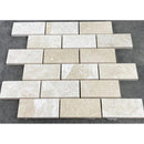 Vanilla Beige Marble 2"x4" Brick Honed on 12" x 12" Mesh Mosaic Tile SKU-HSVB2x4BMOSH top view Vanilla Beige Marble 2"x4" Brick Honed on 12" x 12" Mesh Mosaic Tile SKU-HSVB2x4BMOSH top view