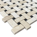 Vanilla Beige Marble Basketweave Design on 12" x 12" Mesh Mosaic Tile SKU-HSVBBWVDMOSH corner view Vanilla Beige Marble Basketweave Design on 12" x 12" Mesh Mosaic Tile SKU-HSVBBWVDMOSH corner view