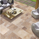 volcano antique French pattern set travertine tile size pattern set surface brushed chiseled SKU-10076976 installed on terrace floor volcano antique French pattern set travertine tile size pattern set surface brushed chiseled SKU-10076976 installed on terrace floor