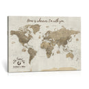 Push Pin World Map Canvas Print – Travel Tracker Wall Art