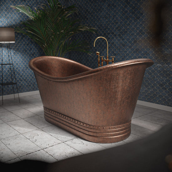 Handcrafted Copper Freestanding Bathtub Matte Black Exterior, photo 2 of 5